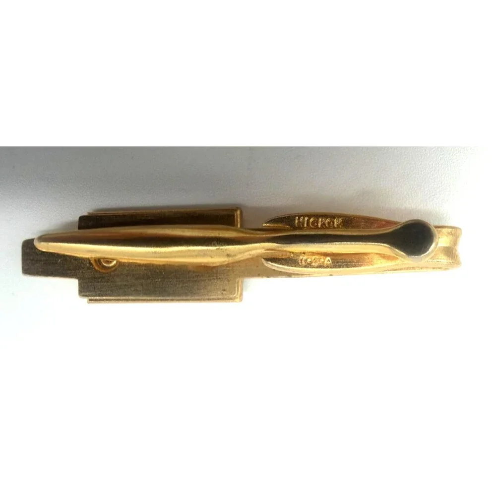 Lot of 4 Vintage Hickok USA Gold Tone Tie Bar Clips Monogram Initials MCM Retro
